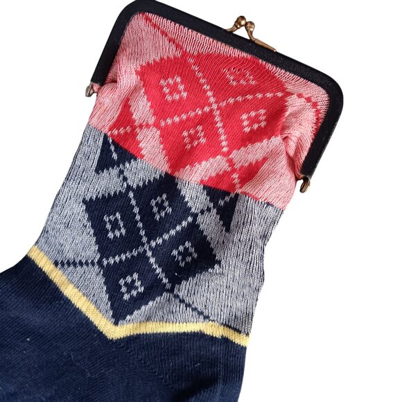 Vintage  Clutch Purse Old Sock Purse Coin Wallet Argyle MCM Socketbook 1950's - Picture 2 of 5
